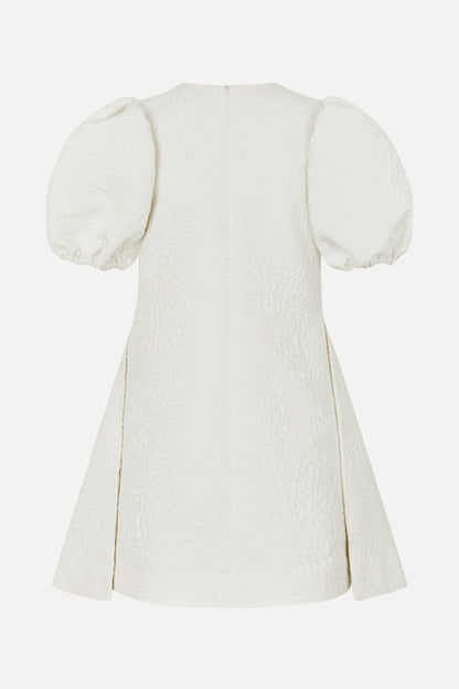 Textured Woven Jacquard, Angled Pleat Mini Dress