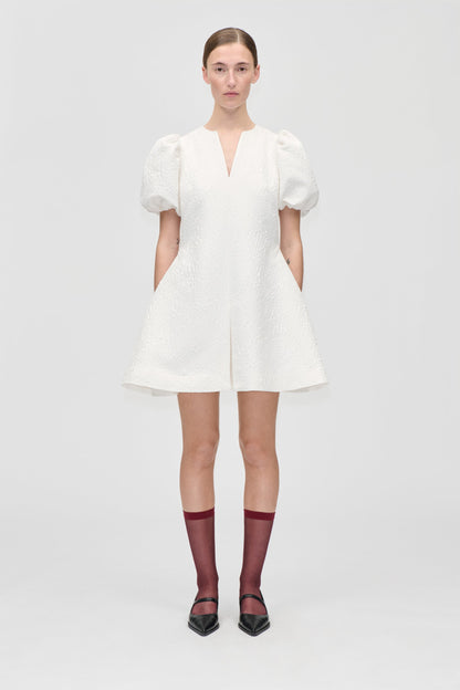 Textured Woven Jacquard, Angled Pleat Mini Dress