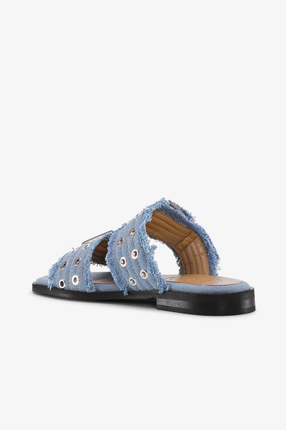 Feminine Buckle Two Strap Sandal Charms Denim