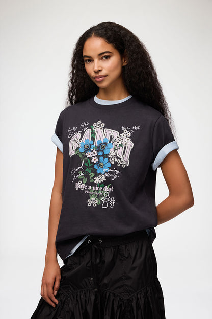 Basic Cotton Relaxed T-shirt Flower Print