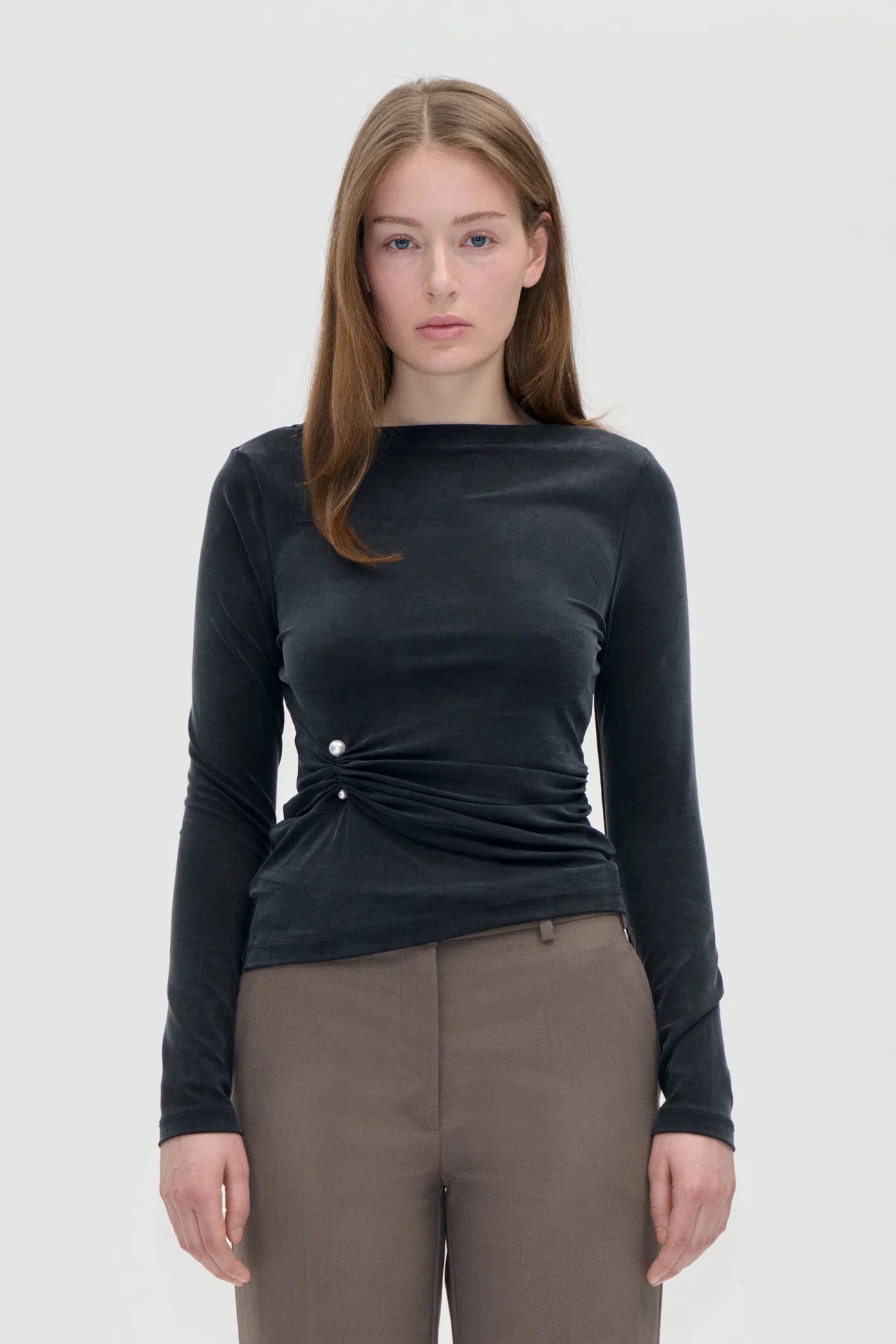 2554 Cupro Jersey, Boatneck Draped Top