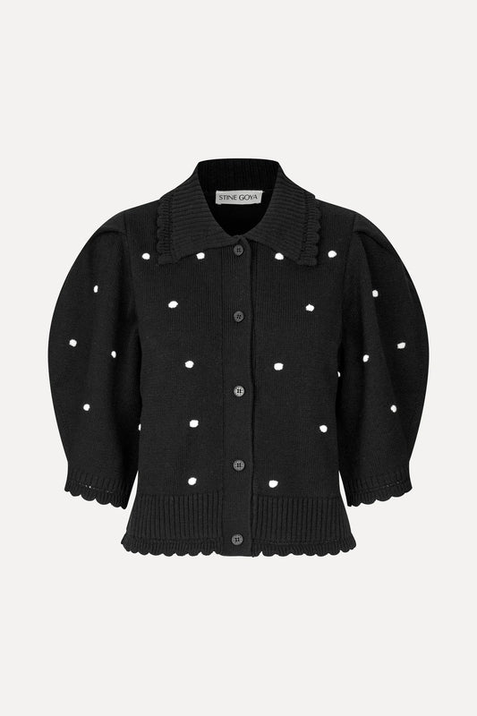 2386 Cotton Mix, Bobble Knit Polo Cardigan