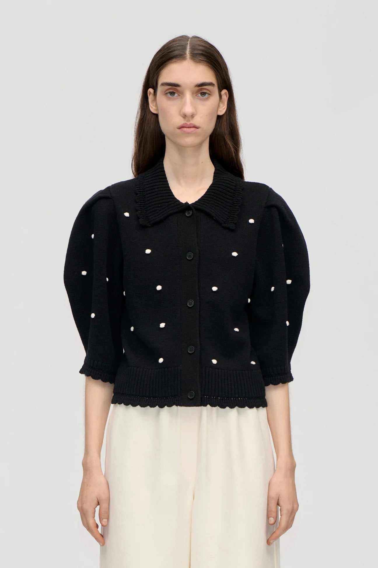 2386 Cotton Mix, Bobble Knit Polo Cardigan