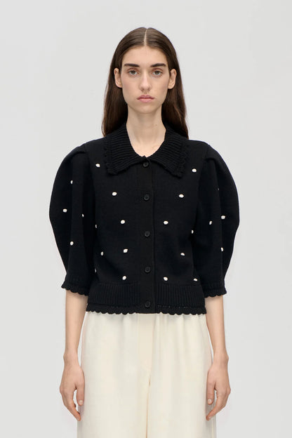 2386 Cotton Mix, Bobble Knit Polo Cardigan