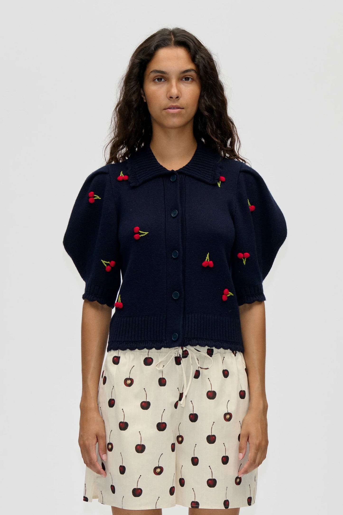 2359 Midweight Wool, Bobble Knit Polo Cardigan