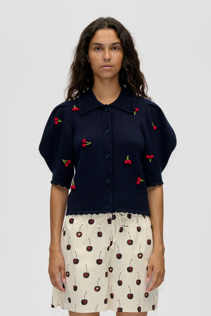 2359 Midweight Wool, Bobble Knit Polo Cardigan