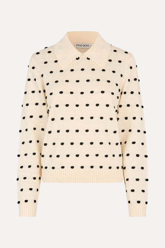2386 Cotton Mix, Bobble Polo Collar Sweater