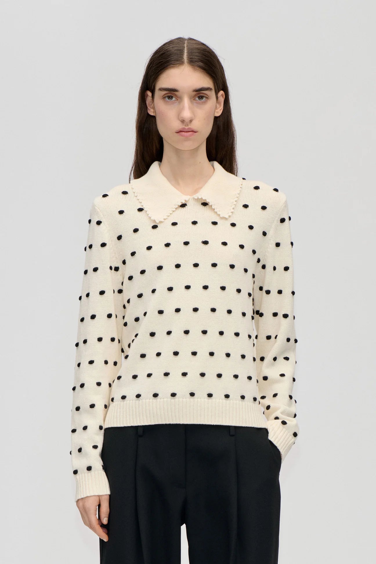 2386 Cotton Mix, Bobble Polo Collar Sweater