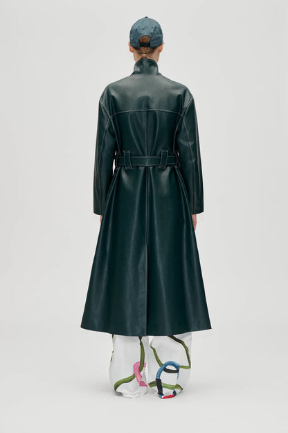 Heavy Weight Faux Leather, Dropped Shoulder High Collar Coat