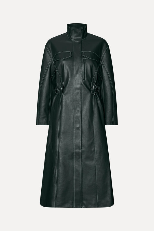 Heavy Weight Faux Leather, Dropped Shoulder High Collar Coat