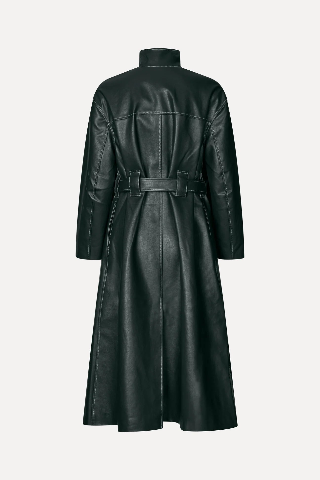 Heavy Weight Faux Leather, Dropped Shoulder High Collar Coat