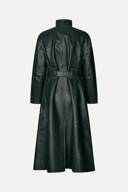 Heavy Weight Faux Leather, Dropped Shoulder High Collar Coat