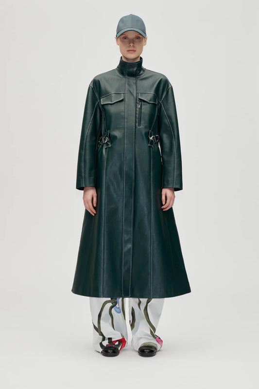 Heavy Weight Faux Leather, Dropped Shoulder High Collar Coat