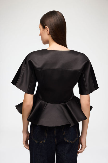 Duchesse Satin Peplum Zip Blouse