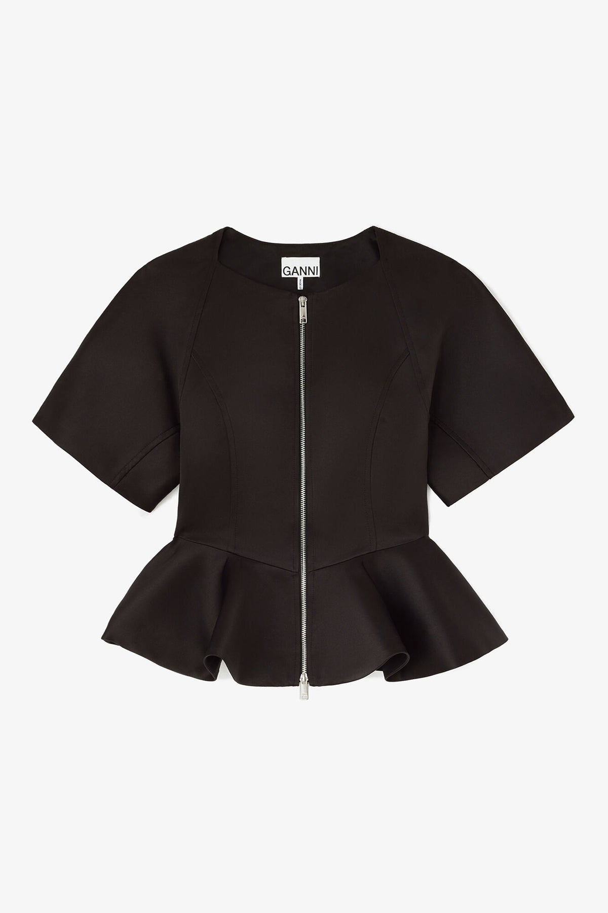 Duchesse Satin Peplum Zip Blouse