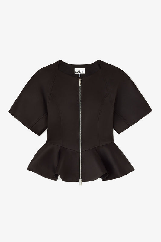 Duchesse Satin Peplum Zip Blouse