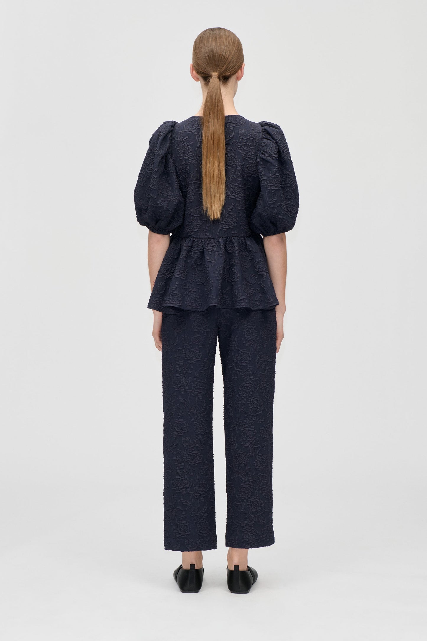 Stretch Jacquard, Elasticated Waistband Cropped Pants