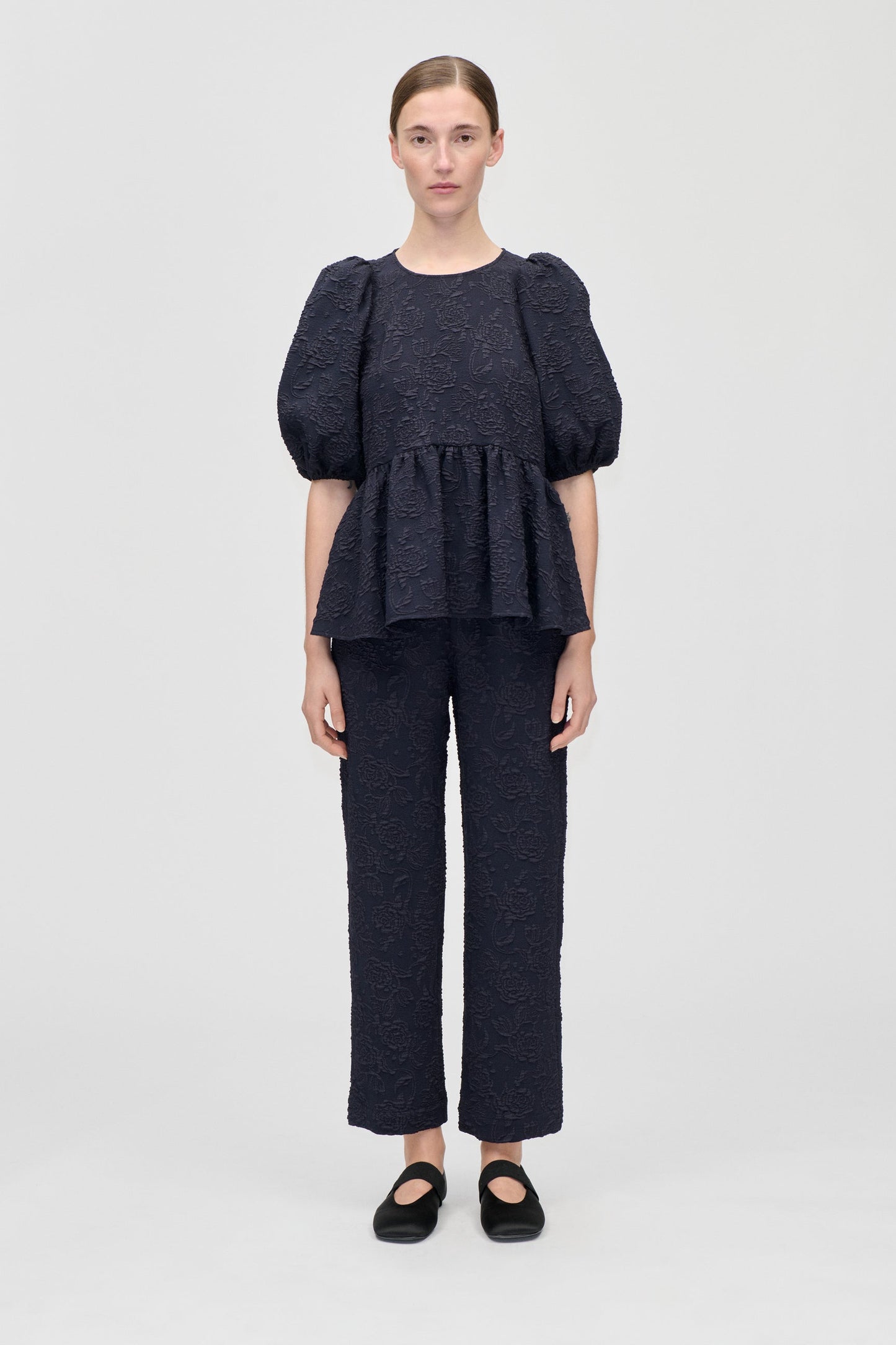 Stretch Jacquard, Elasticated Waistband Cropped Pants