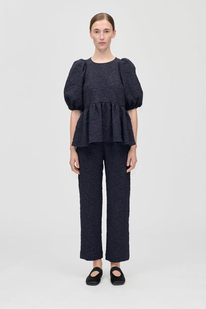 Stretch Jacquard, Elasticated Waistband Cropped Pants