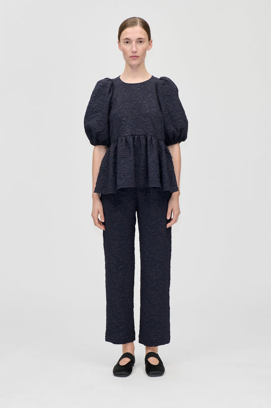 Stretch Jacquard, Elasticated Waistband Cropped Pants