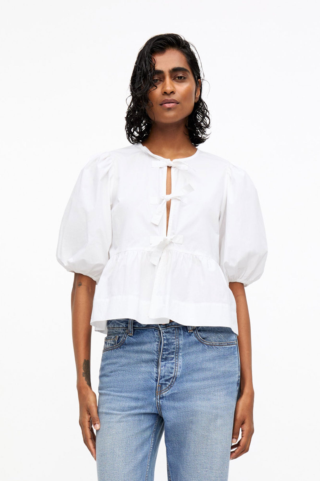 Cotton Poplin Peplum Blouse