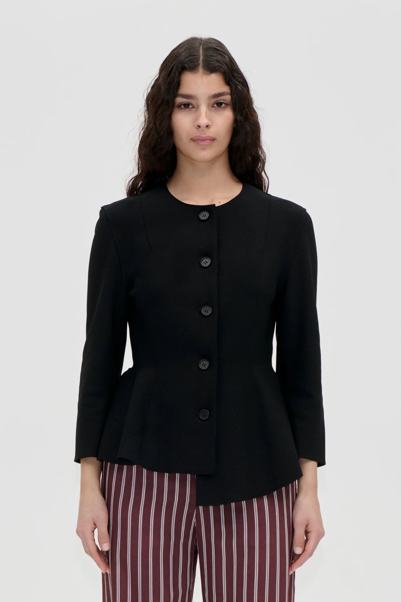 2525 Double-Layer Crepe, Flared Button-Up Top
