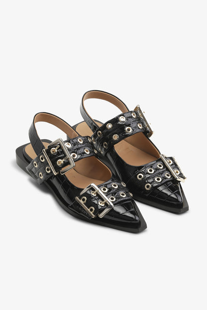 Feminine Buckle Ballerina Patent Croco