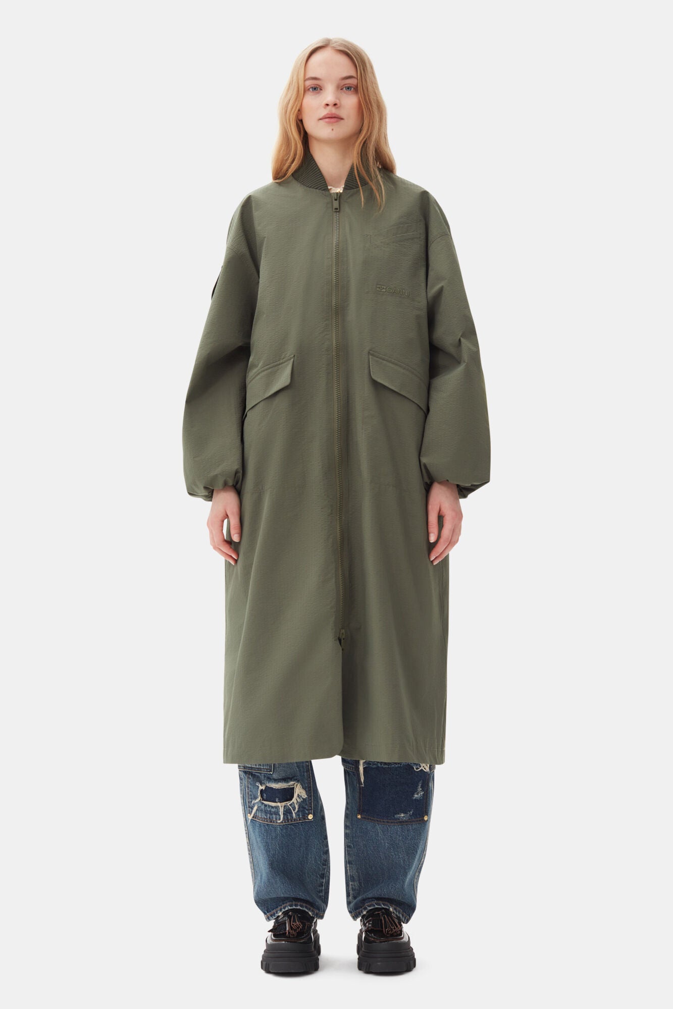 Tech Seersucker Oversized Shell Coat