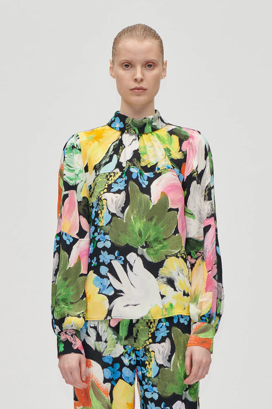 Heavy Dry Viscose, Gathered Long Sleeve Top