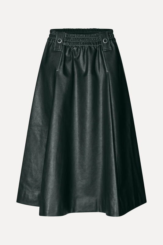 Heavy Weight Faux Leather, Gathered Waist Midi Skirt