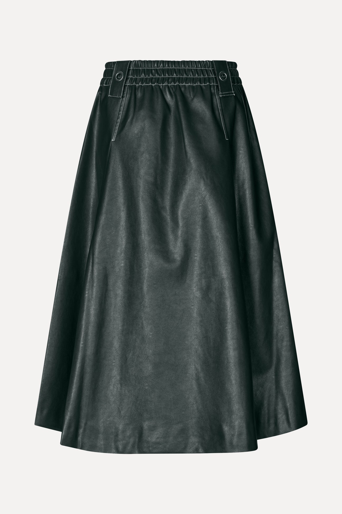 Heavy Weight Faux Leather, Gathered Waist Midi Skirt