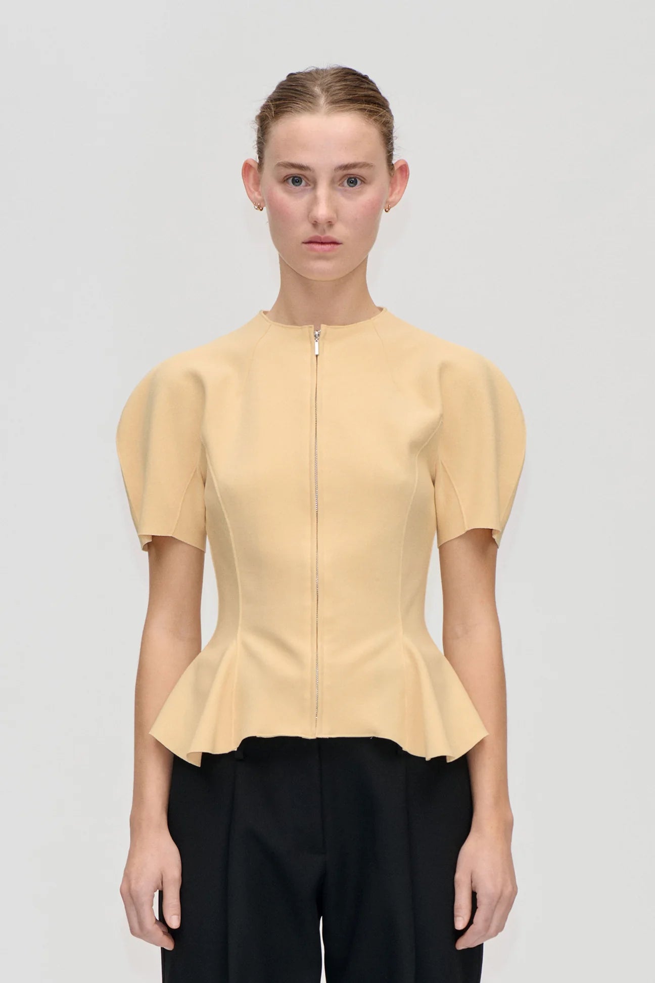2525 Double-Layer Crepe, High-Neck Zip Top