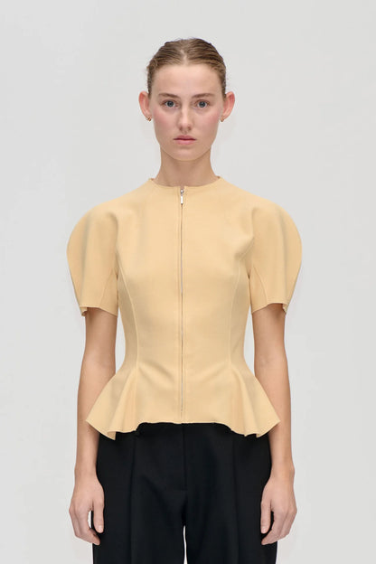 2525 Double-Layer Crepe, High-Neck Zip Top