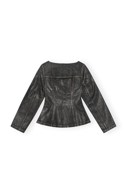 Shimmery Foil Denim Fitted Blazer