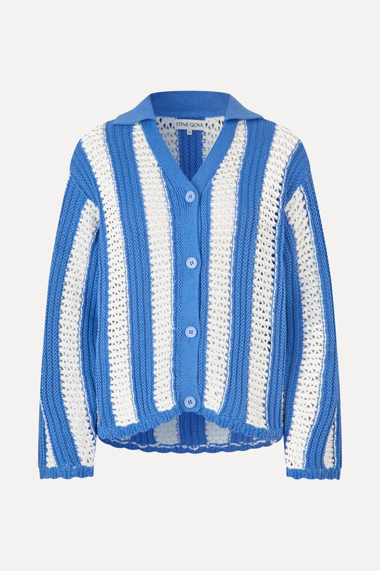 2380 Crochet Texture Knit, Knit Collar Cardigan