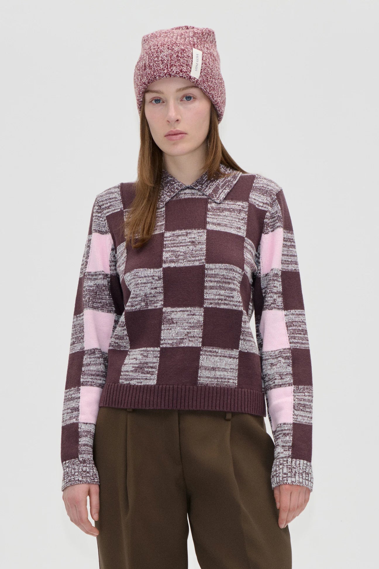 2386 Cotton Mix, Mix Stripe Polo Collar Sweater