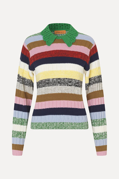Mix Stripe Polo Collar Sweater
