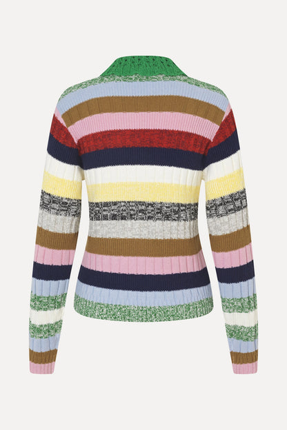 Mix Stripe Polo Collar Sweater