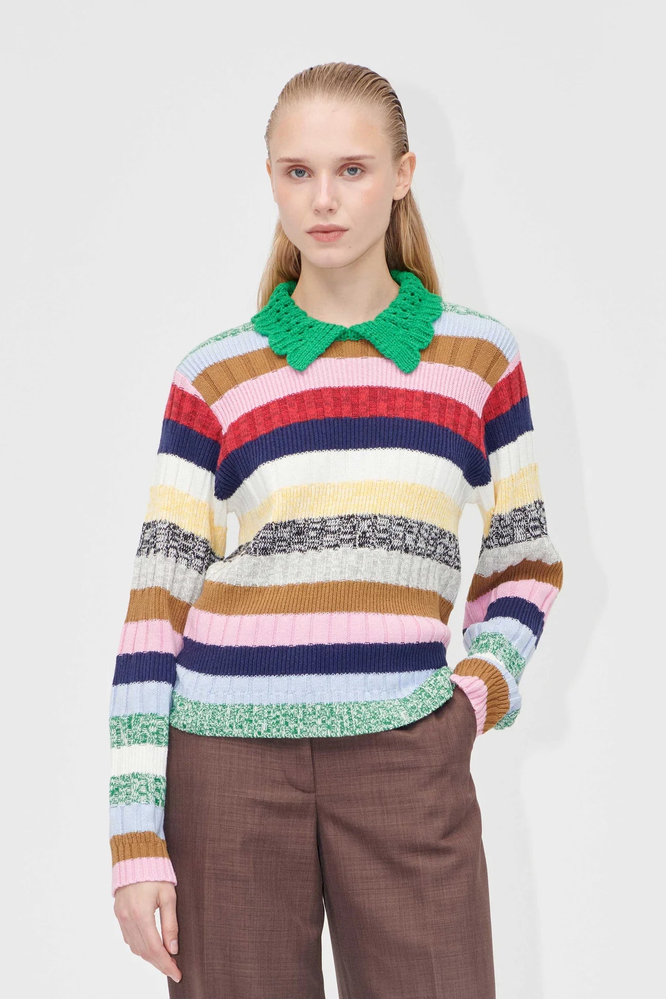 Mix Stripe Polo Collar Sweater
