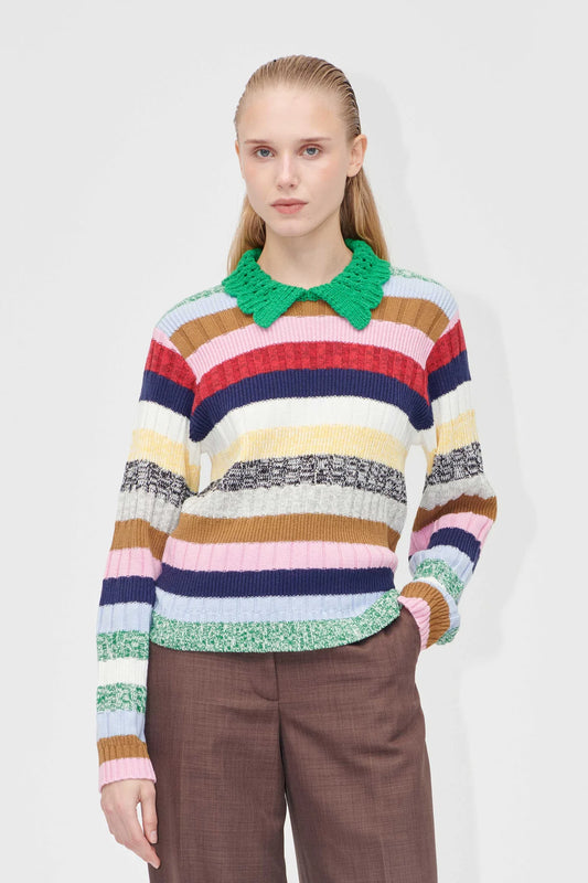 Mix Stripe Polo Collar Sweater