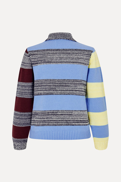 Cotton Mix / Crochet Cotton, Mix Stripe Polo Collar Sweater