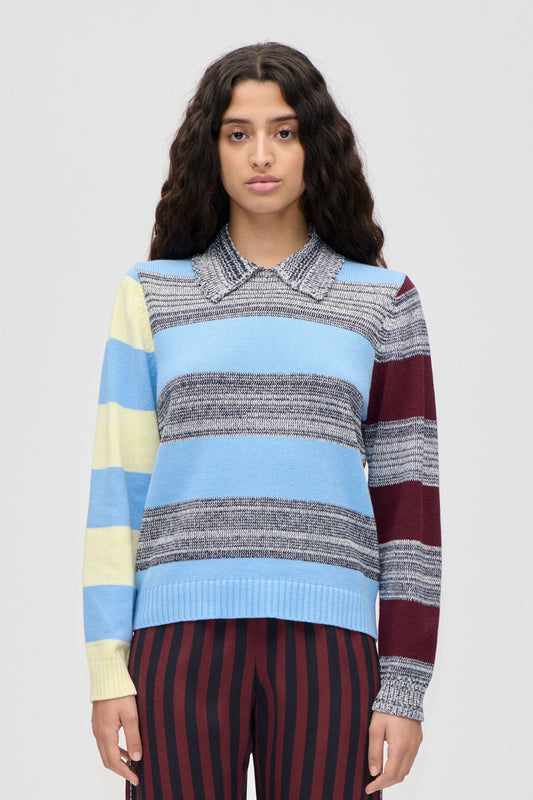Cotton Mix / Crochet Cotton, Mix Stripe Polo Collar Sweater