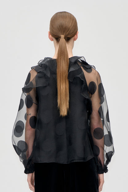 Dotted Organza, Multi Ruffle Raglan Top