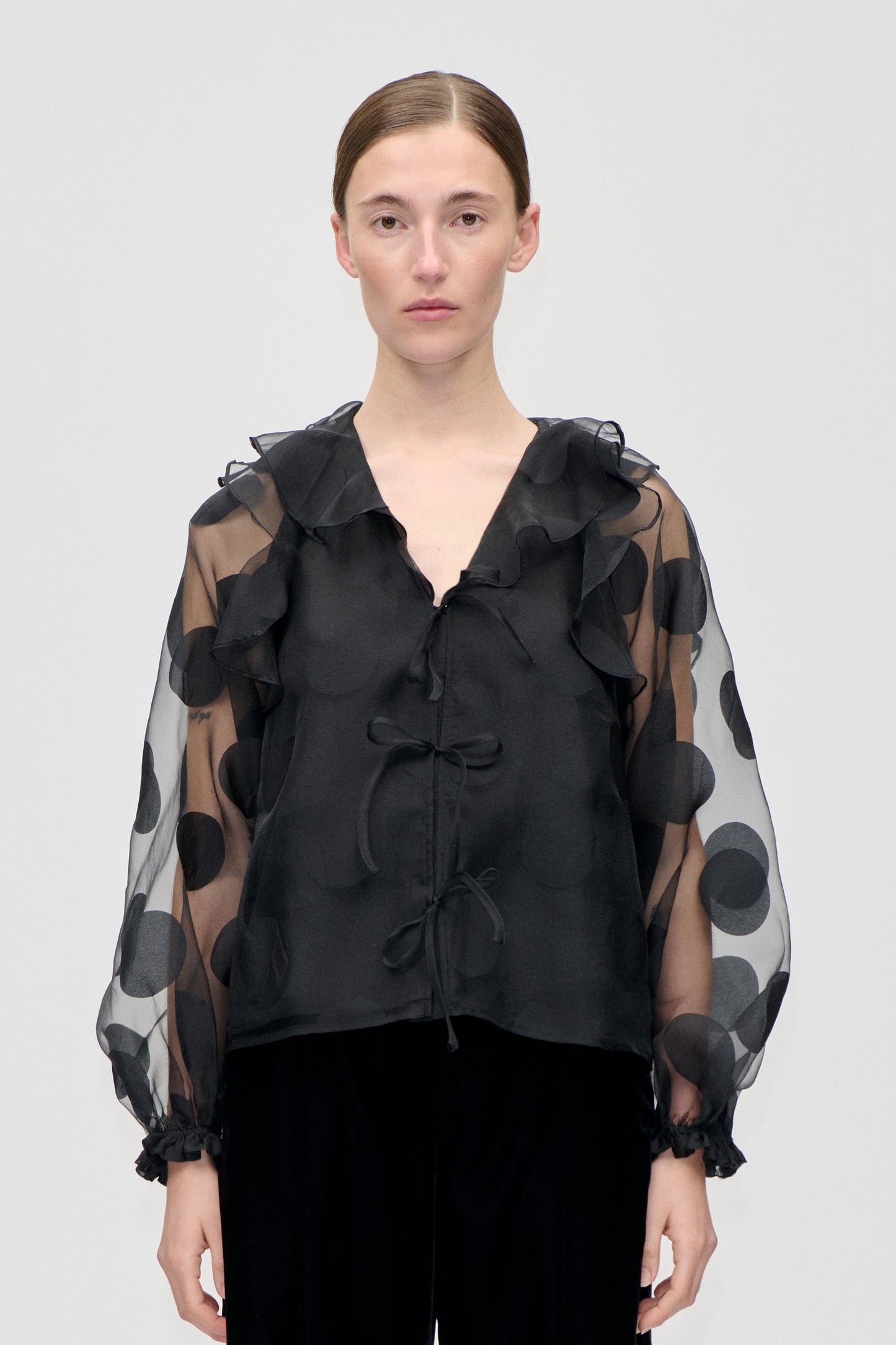 Dotted Organza, Multi Ruffle Raglan Top