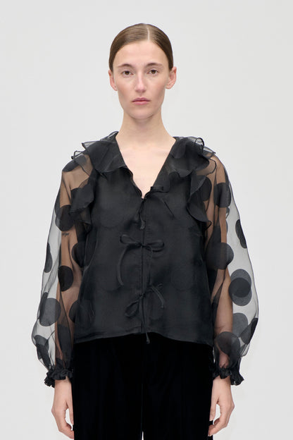 Dotted Organza, Multi Ruffle Raglan Top