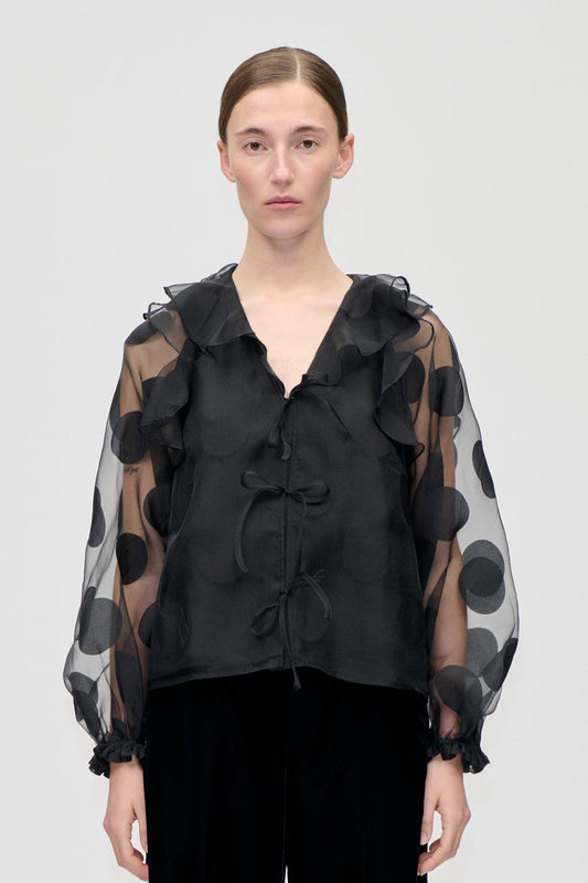 Dotted Organza, Multi Ruffle Raglan Top