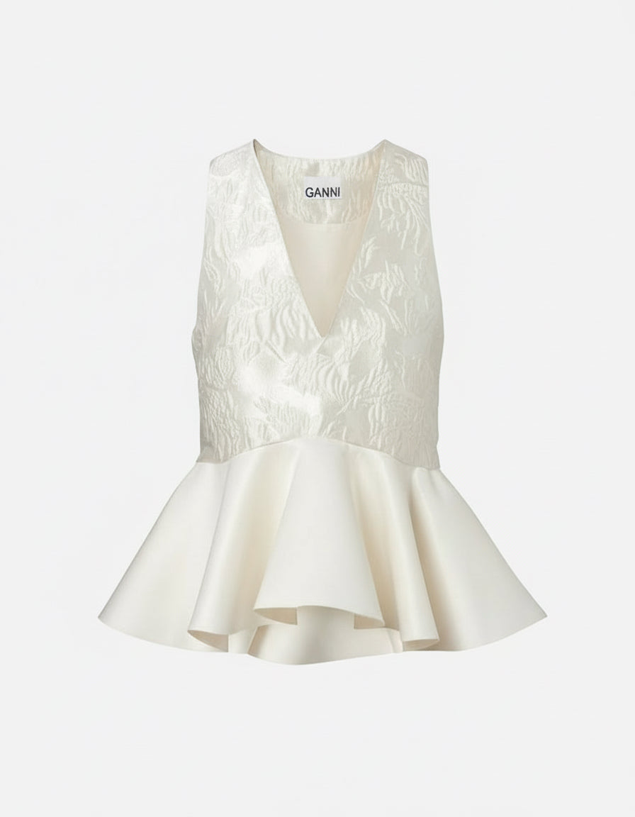 Satin Cloque Sleeveless Peplum Blouse