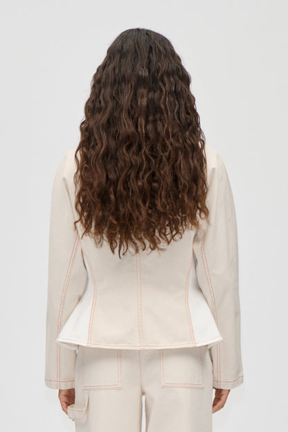 Double Rinse Denim, Peplum Collar Jacket