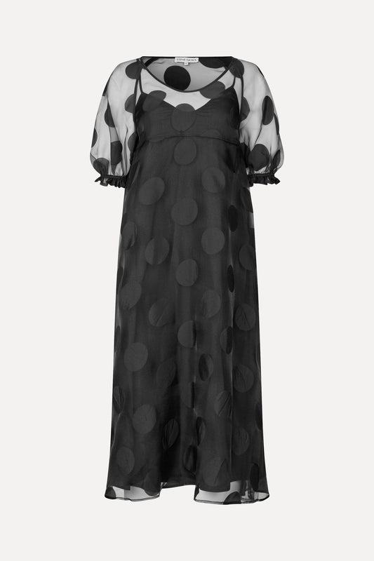 Dotted Organza, Puff Sleeve Long Dress
