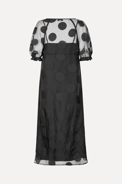 Dotted Organza, Puff Sleeve Long Dress